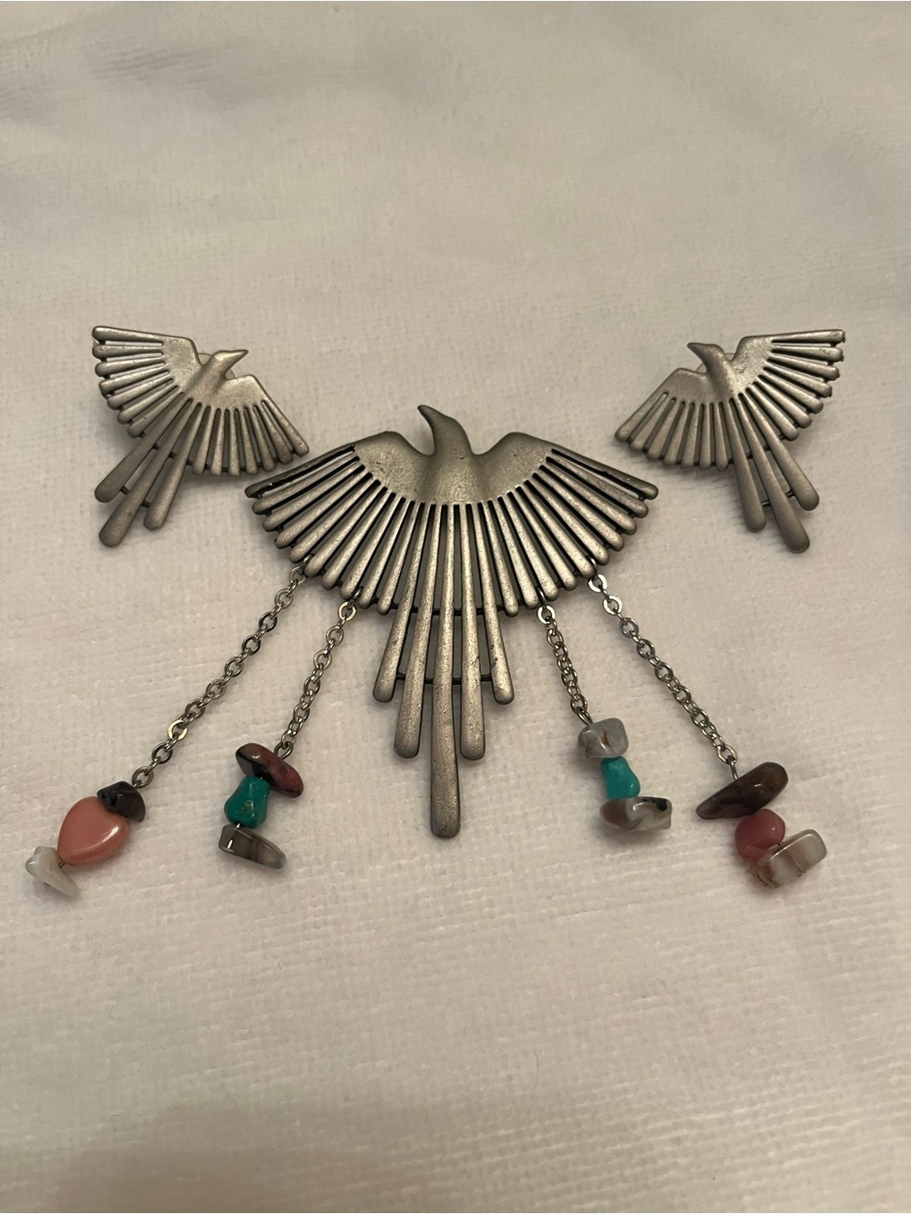 Vintage 1988 Phoenix Thunderbird Silver-Tone Brooch Set signed JJ Jonette